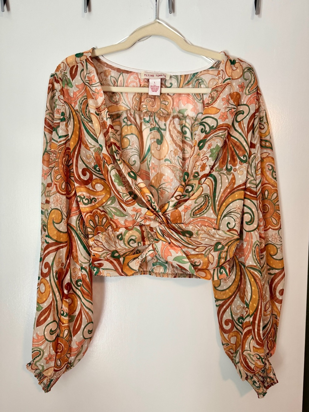 Flying Tomato Paisley Twist Front Crop Top